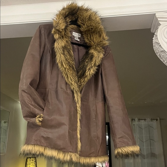 Vintage Newport News brown leather faux fur penny lane coat size Large - Picture 5 of 15